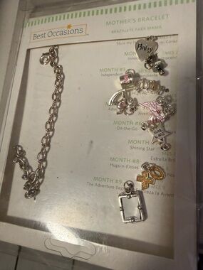 Occasion Silver Mother's Charm Bracelet with Pink and Gold Accents